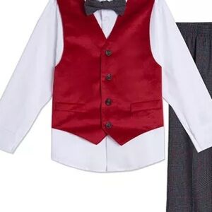 Baby Togs Red Velvet vest over white button down shirt